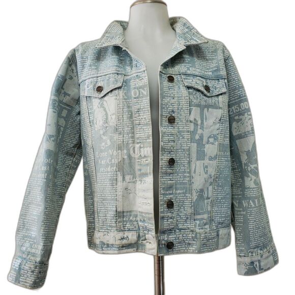 Penshoppe Women's Newspaper Print Denim Jacket M - Picture 1 of 11